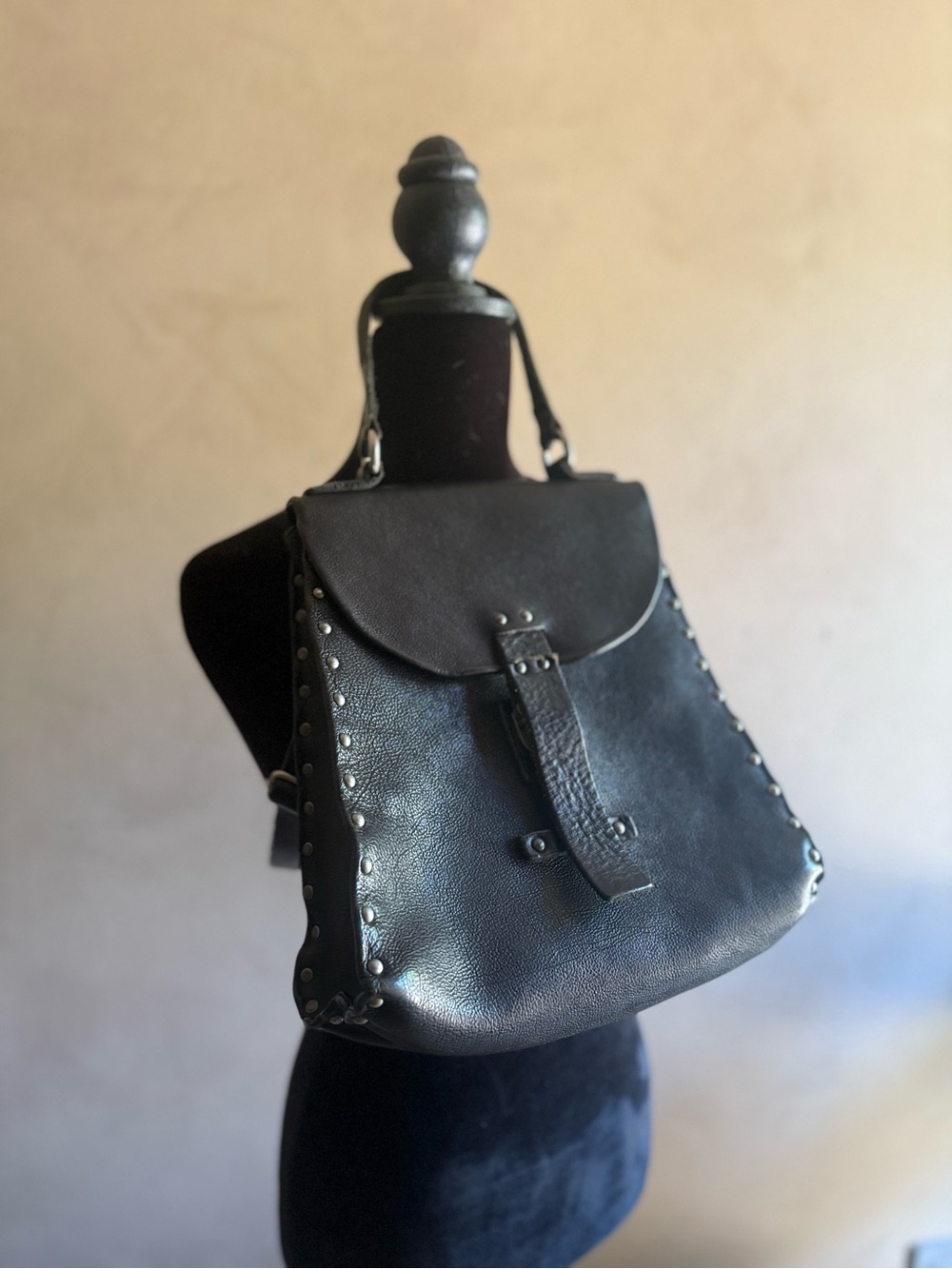 A.S.98 Black Studded Leather Handbag